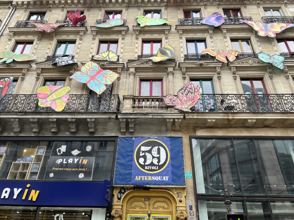 Exterior of 59 Rivoli, a building in Paris with a colorful and artistic façade, representing its history as a creative space for artists.